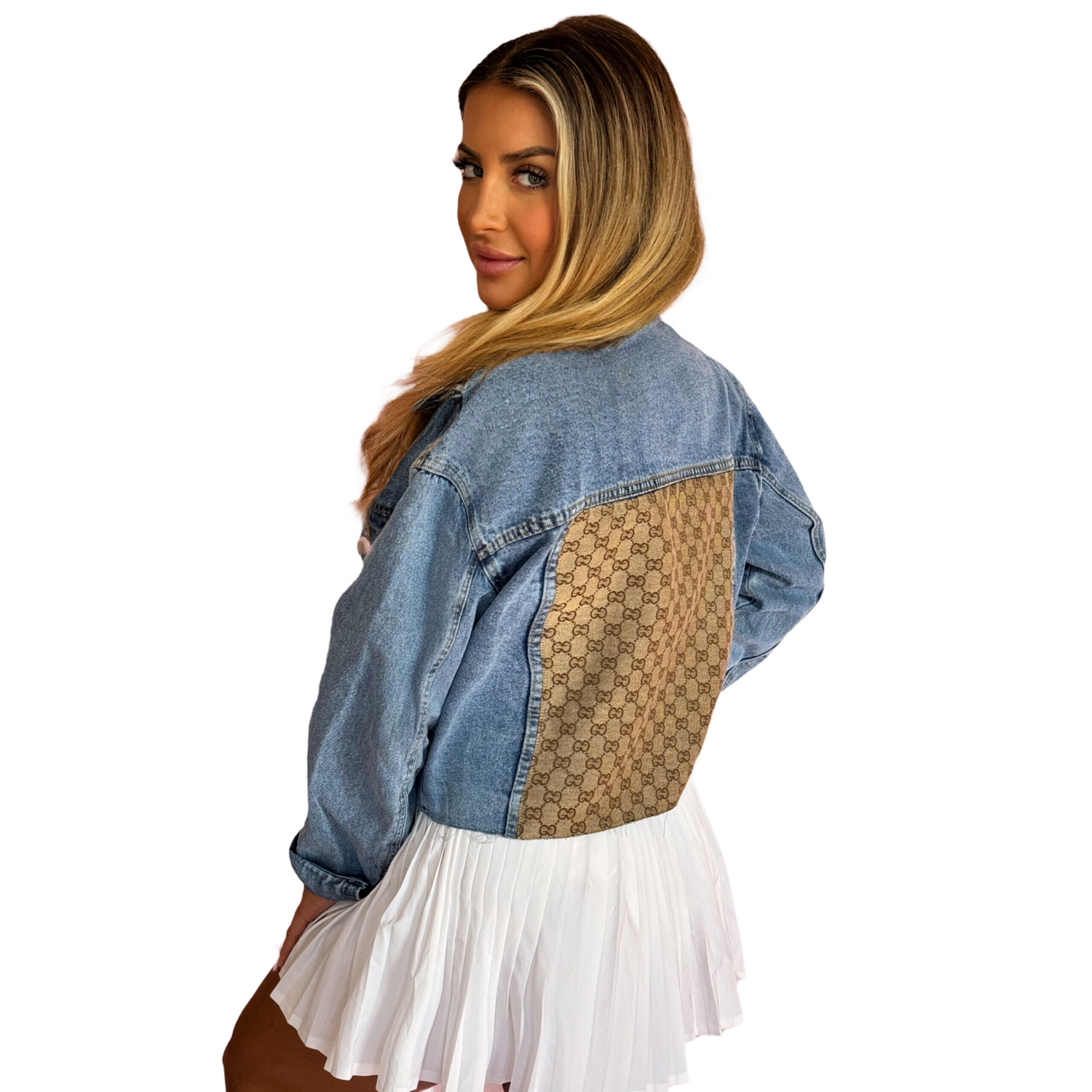 pink womens designer denim jacket