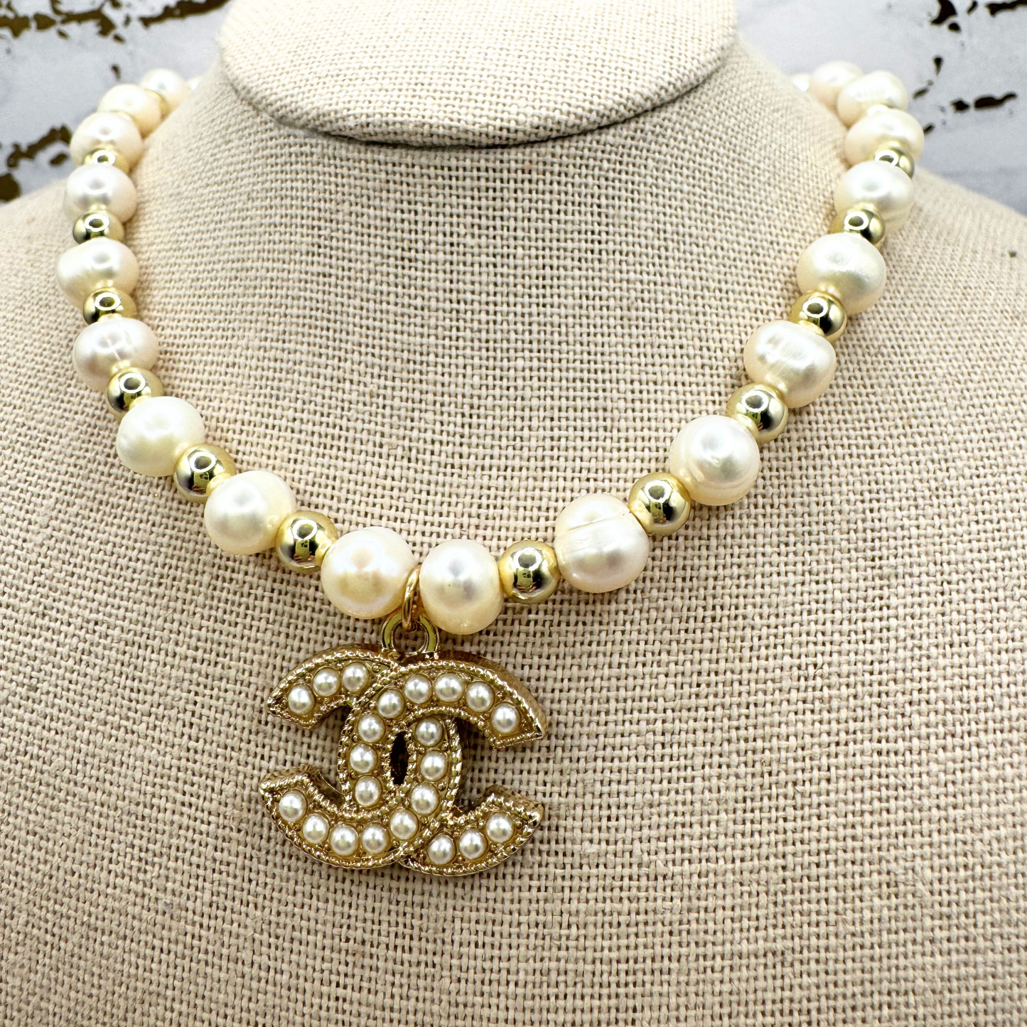14K GOLD FILLED 5MM + FRESHWATER PEARLS STRETCH NECKLACE