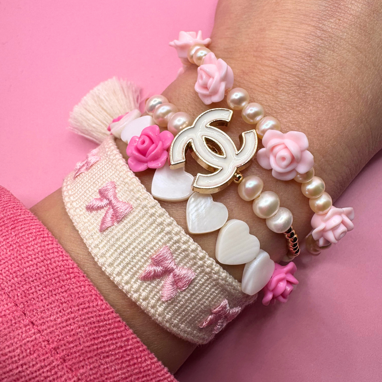 PINK BOW TASSEL BRACELET
