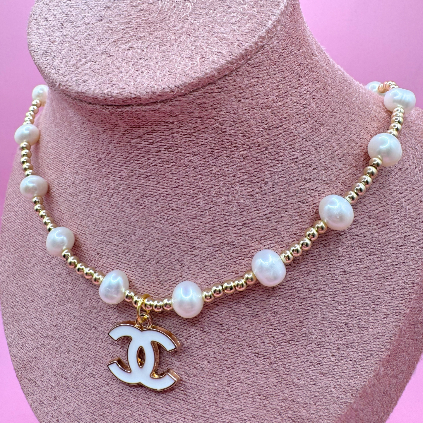 14KG Filled 3mm Beaded + Freshwater Pearl Stretch Necklace