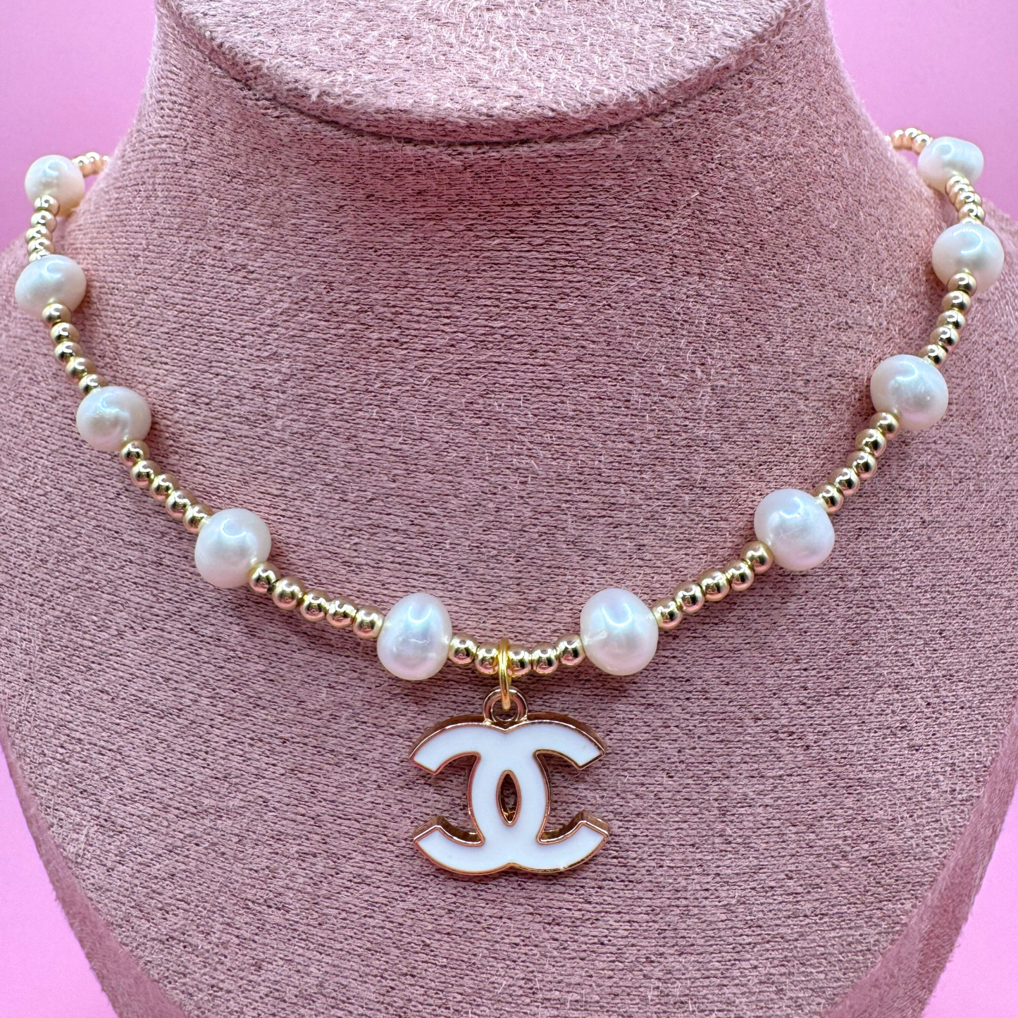 14KG Filled 3mm Beaded + Freshwater Pearl Stretch Necklace