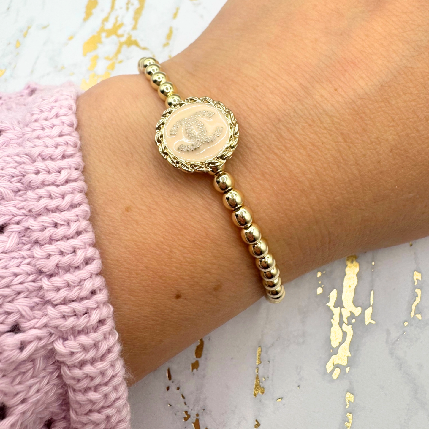 14K GOLD FILLED 4mm REPURPOSED BEADED BRACELET