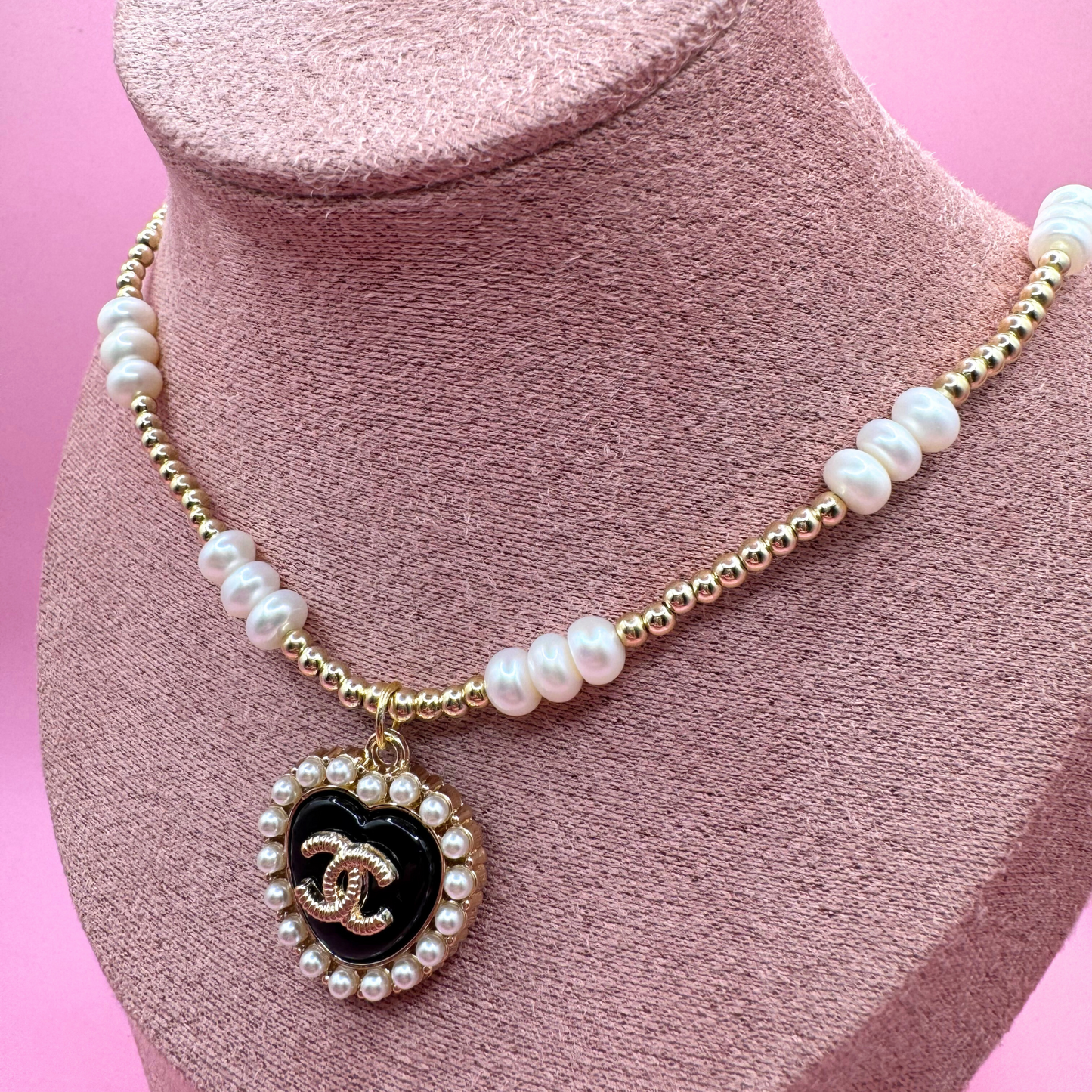 14KG Filled 3mm Beaded + Freshwater Pearl Stretch Necklace