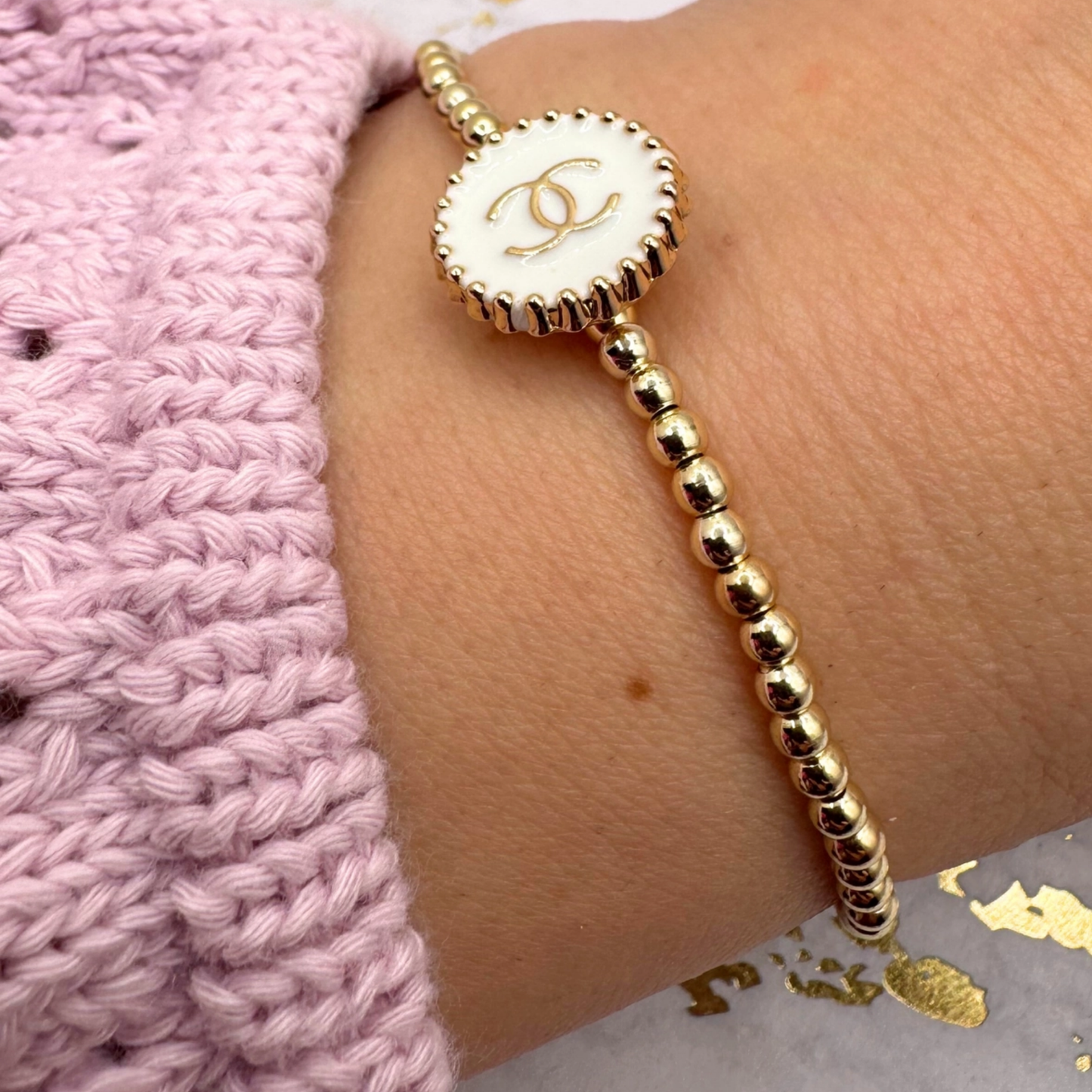 14K GOLD FILLED 3mm REPURPOSED BEADED BRACELET