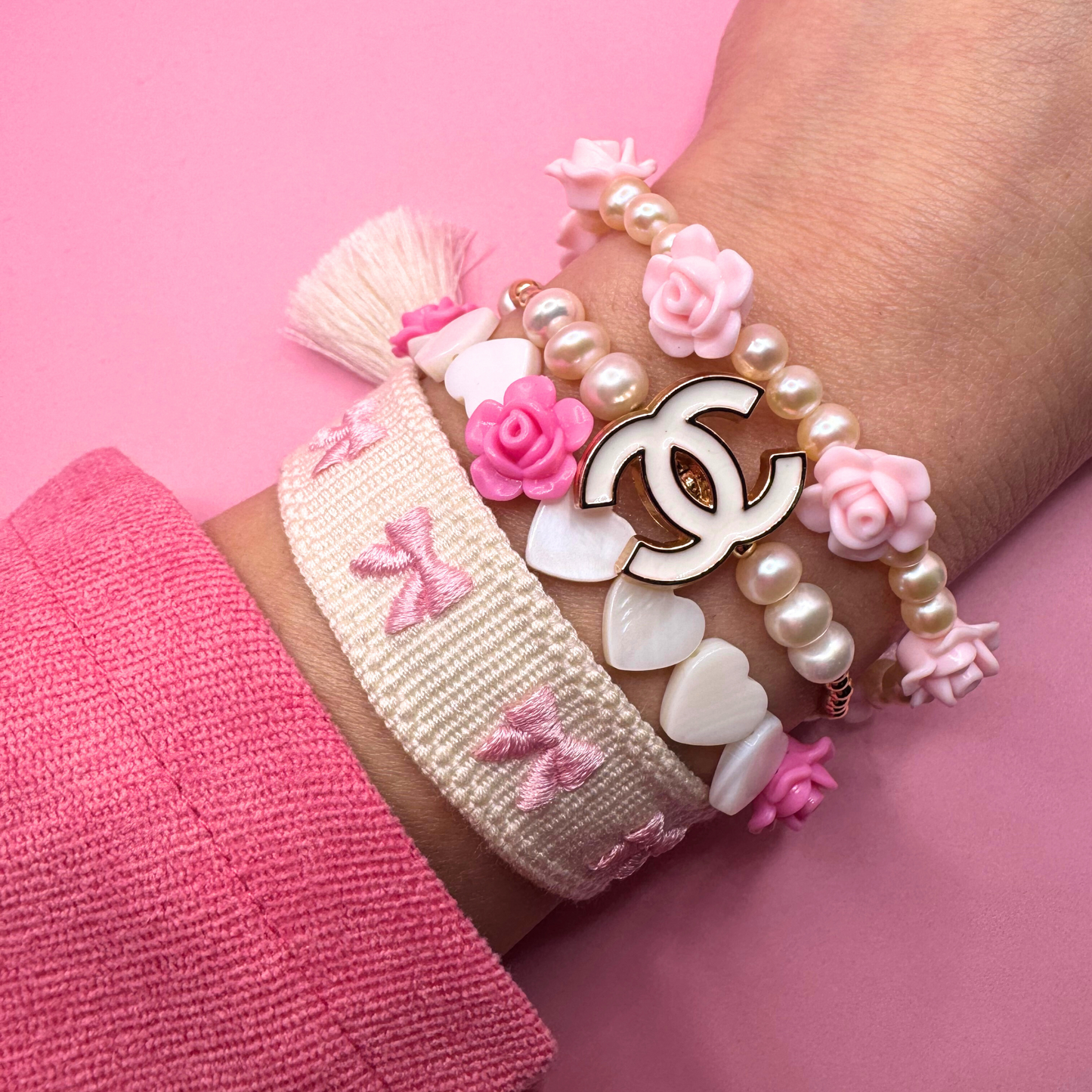 PINK BOW TASSEL BRACELET