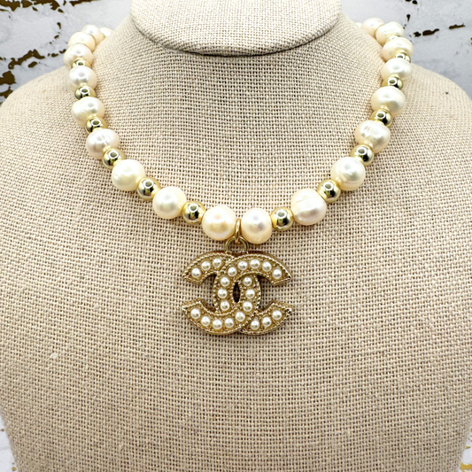 14K GOLD FILLED 5MM + FRESHWATER PEARLS STRETCH NECKLACE