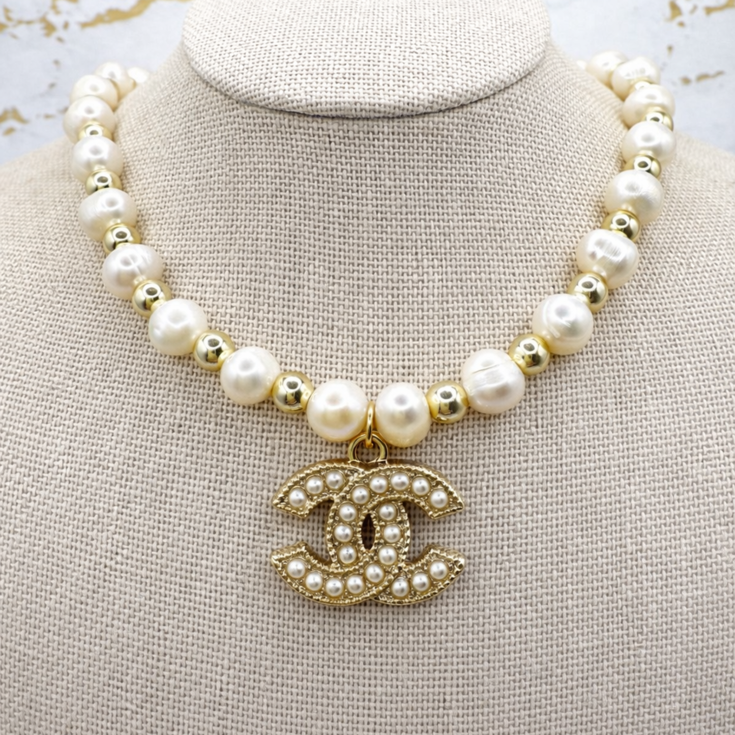 14K GOLD FILLED 5MM + FRESHWATER PEARLS STRETCH NECKLACE