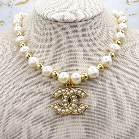 14K GOLD FILLED 6MM + FRESHWATER PEARLS STRETCH NECKLACE