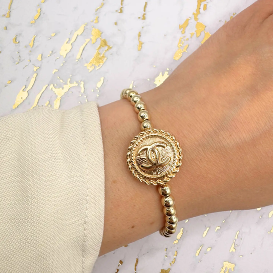 14K GOLD FILLED 5mm REPURPOSED BEADED BRACELET