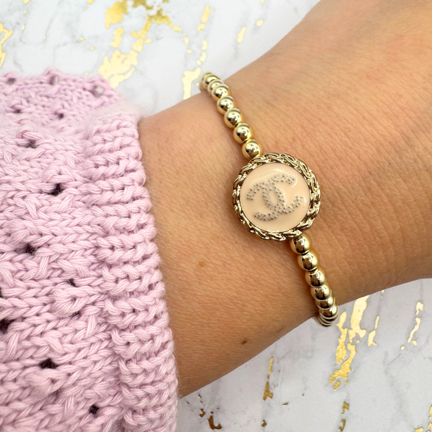 14K GOLD FILLED 4mm REPURPOSED BEADED BRACELET