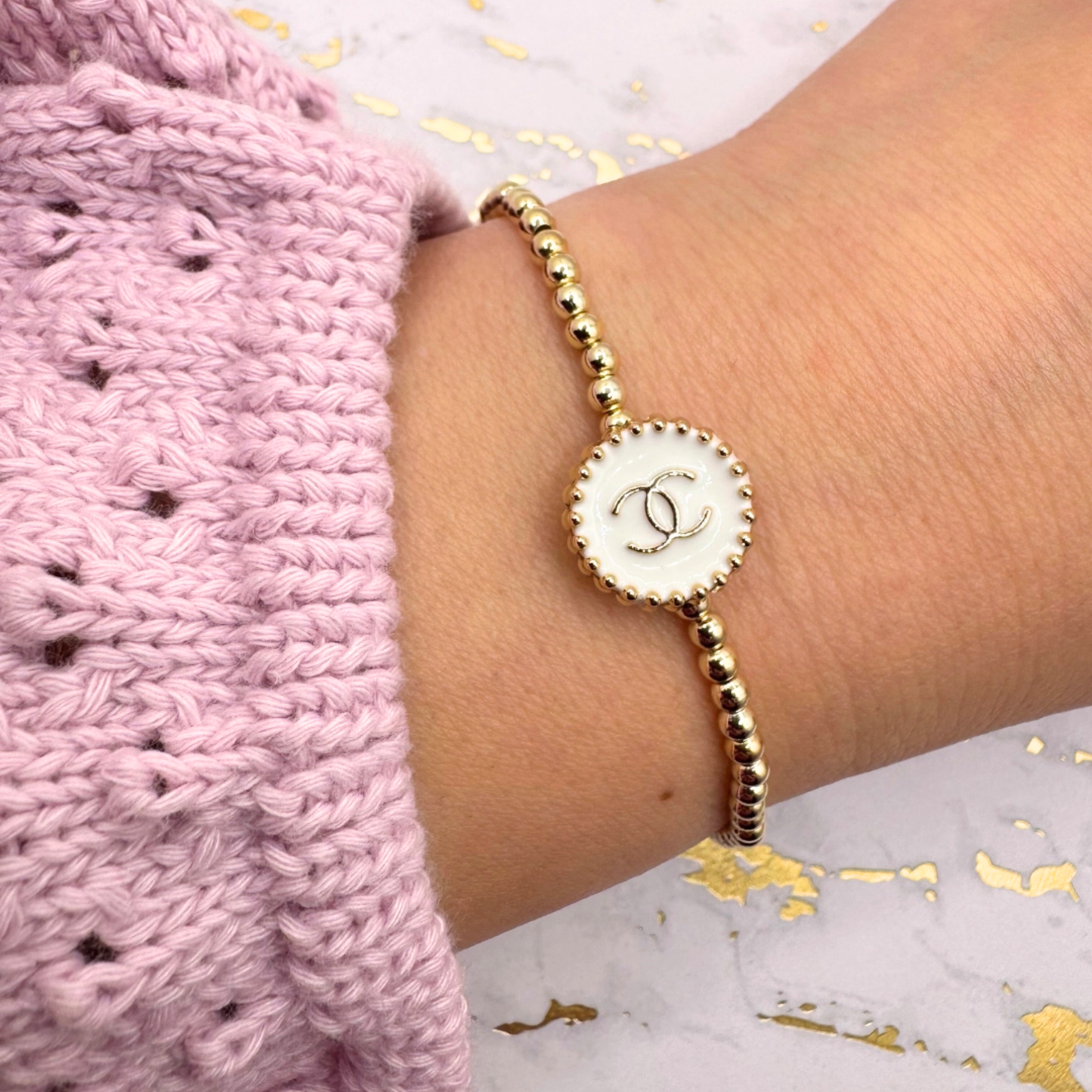 14K GOLD FILLED 3mm REPURPOSED BEADED BRACELET