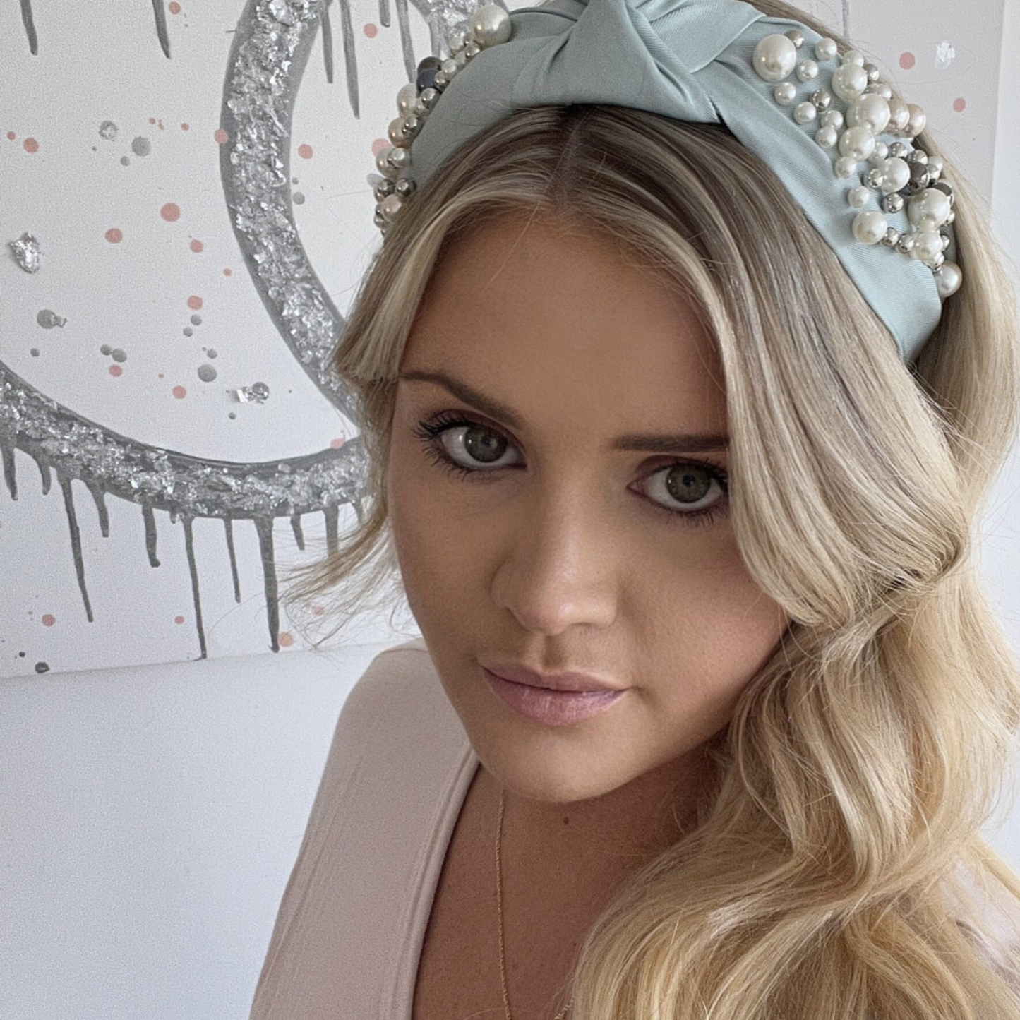 PEARL SATIN HEADBAND- BLUE