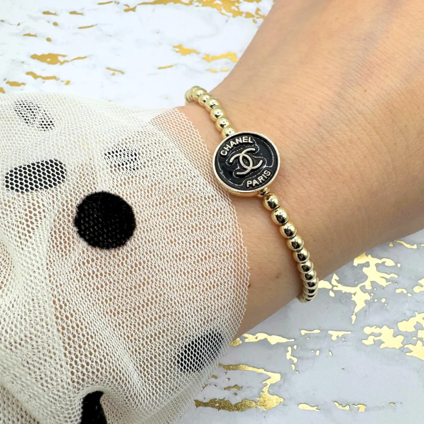 14K GOLD FILLED 4mm REPURPOSED BEADED BRACELET