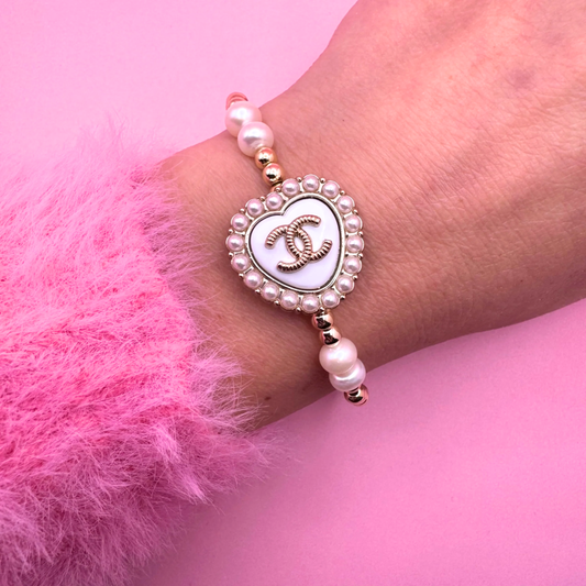 FRESHWATER PEARLS +14K GOLD FILLED MIX HEART BRACELET