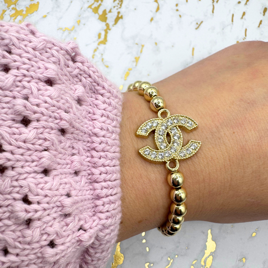 14K GOLD FILLED 6mm REPURPOSED BEADED BRACELET