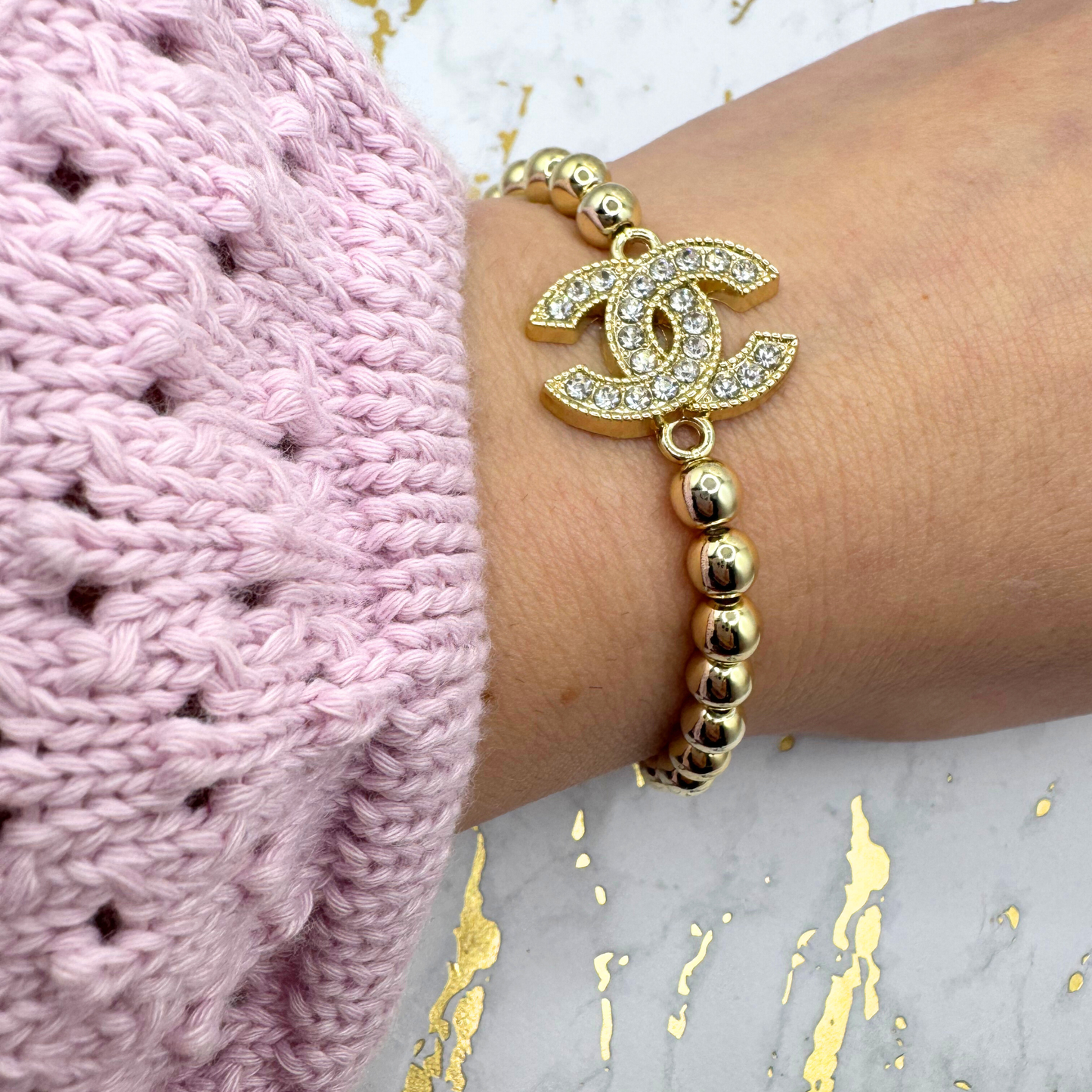 14K GOLD FILLED 6mm REPURPOSED BEADED BRACELET