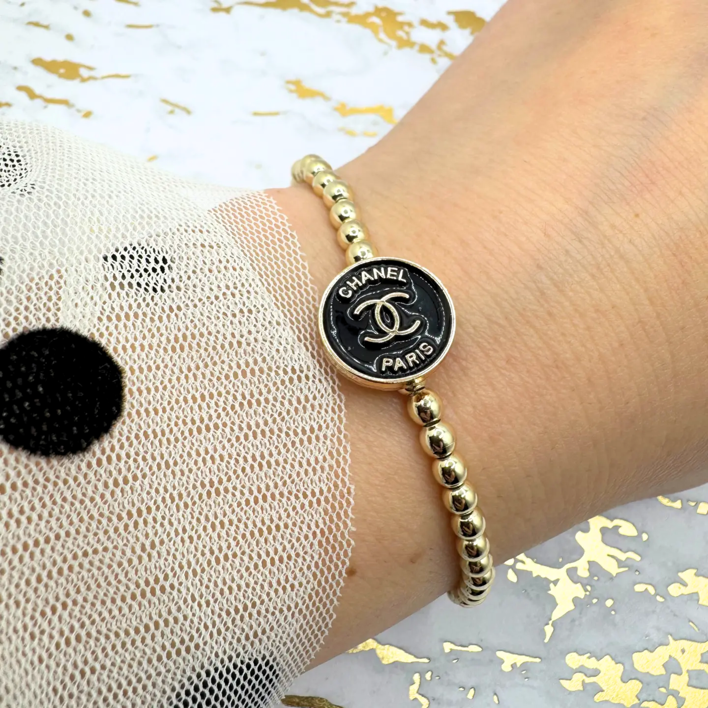 14K GOLD FILLED 4mm REPURPOSED BEADED BRACELET