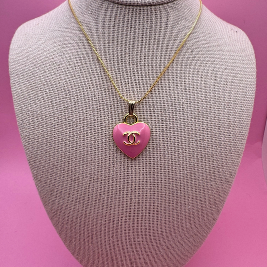 14K GOLD FILLED PINK HEART BOX CHAIN NECKLACE