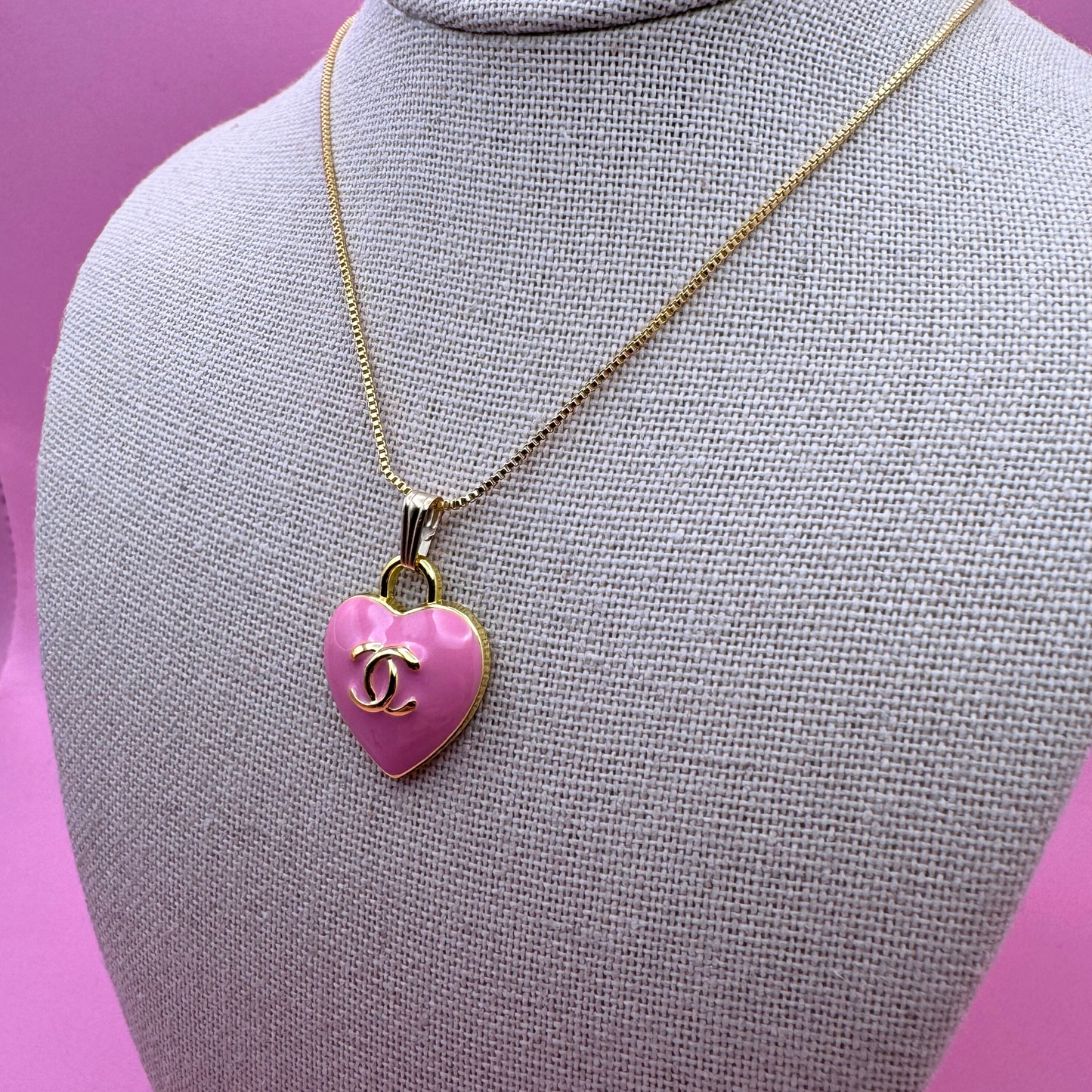 14K GOLD FILLED PINK HEART BOX CHAIN NECKLACE